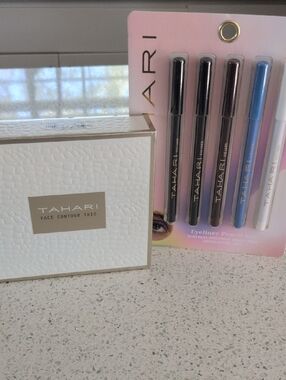 TAHARI White Face Contour Trio with Black, Brown, Blue & White Eyeliner Pencils